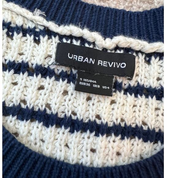 Urban Revivo Cotton Short Sleeve Striped Knit Top Navy size Small Coastal - Picture 5 of 6